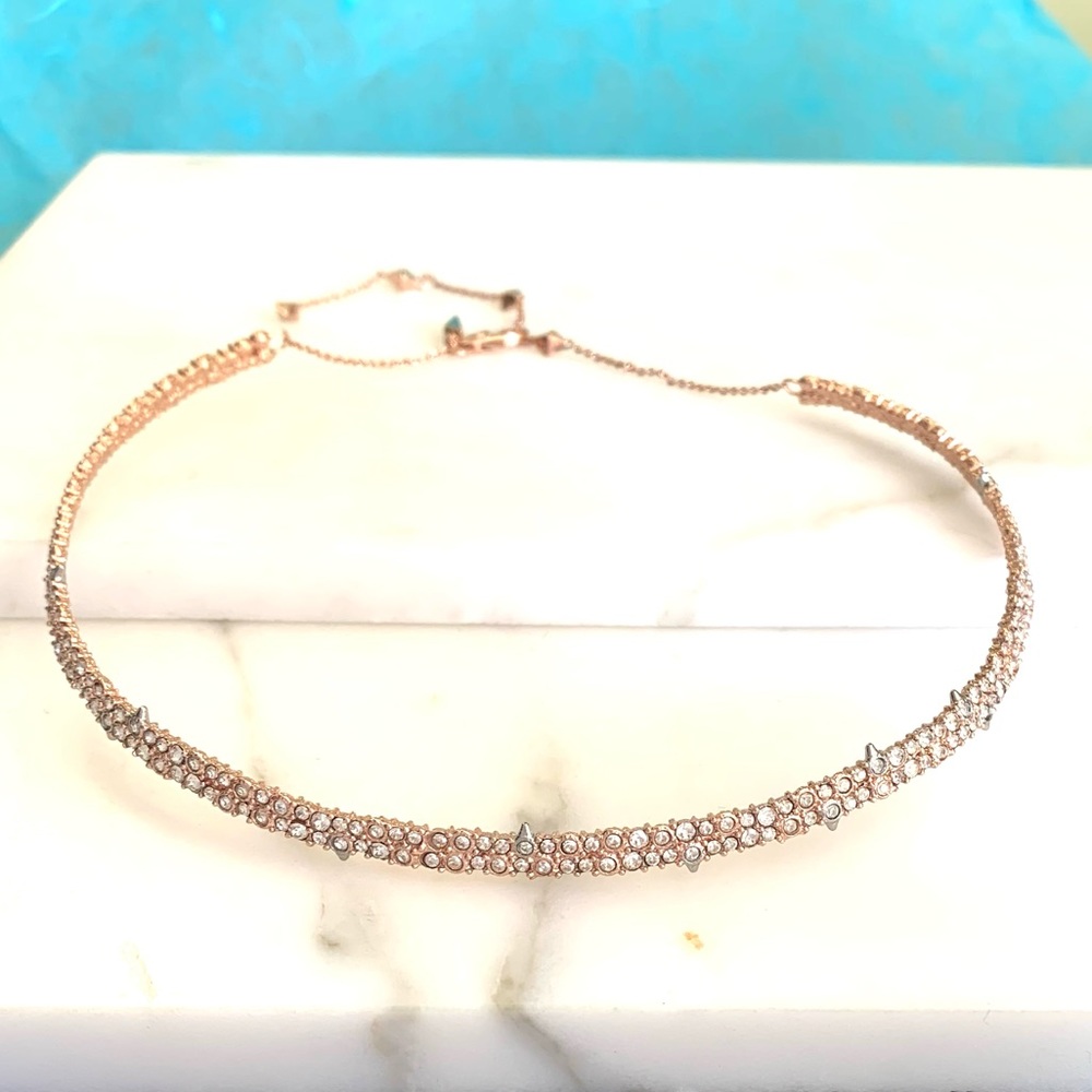 Alexis Bittar Rose Gold Crystal Encrusted Spiked thorny Lace Choker Necklace - Picture 7 of 12